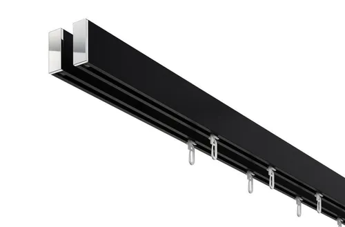 DécoProfi Innenlaufschiene Gardinenstange eckig ABOVE 2-läufig - Gardinenschienen aus Aluminium/Zinkguss, ideal für stilvolle Deckenmontage. Komplettset mit hochwertigen Endkappen und Faltengleitern für einfache Handhabung.