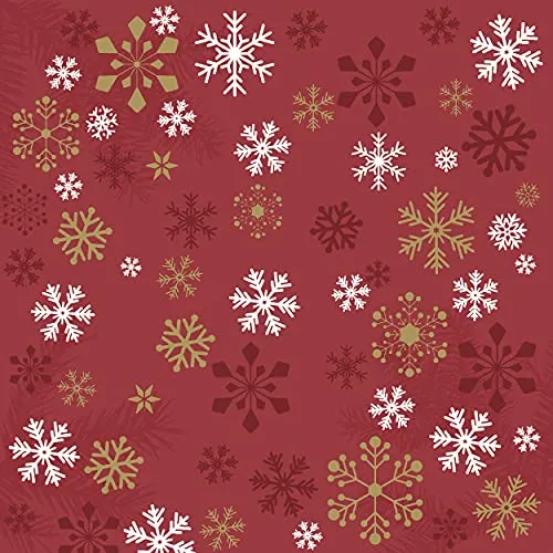 Lunch Servietten Schneeflocken auf rot 33 x 33cm 20