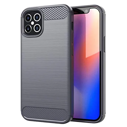 Cadorabo Hülle kompatibel mit Apple iPhone 12/12 PRO Schutzhülle TPU Silikon Case Karbon Optik Slim Kratzfest Weiche Gummi mit Rundumschutz Case Hülle für iPhone 12/12 PRO in Grau
