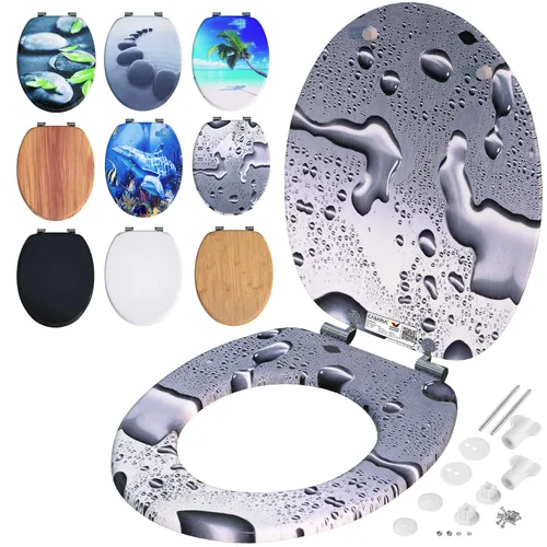 CASARIA® Toilettendeckel mit doppelter Absenkautomatik - WC-Sitz mit langlebigem MDF-Holzkern, rostfreien Metallscharnieren und antibakterieller Oberfläche, ideal für Hygiene und modernes Design in jedem Badezimmer.