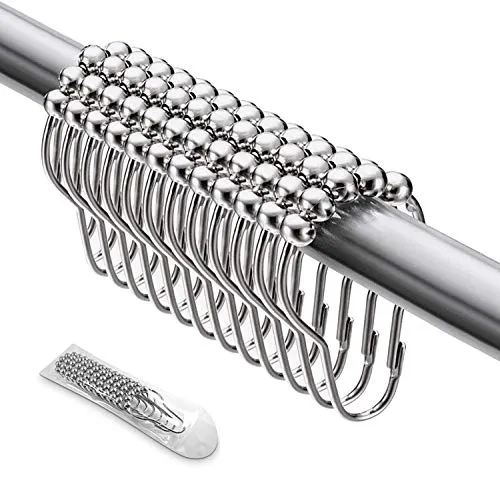 BITEFU 36 Stück Duschvorhang Haken Metall - Chrom Glänzende Aufhängeringe mit Gleitsystem für Duschvorhangstange, Kleiderstange und Teleskopstange