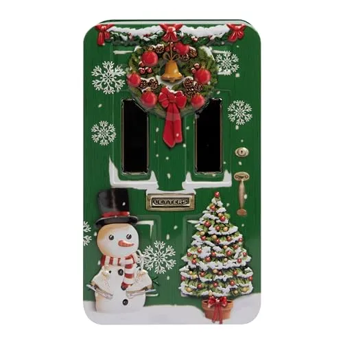 POWERHAUS24 Blechdose weihnachtliche Haustür (grün), Dekoration, Aufbewahrung, Geschenkbox, lebensmittelecht, ca. 20,5 x 12 cm Weihnachtsedition inkl. 2 Rezepte