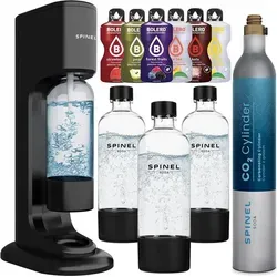 Spinel Soda BubbleON Wassersprudler Schwarz Set mit 3 Flaschen 1L Bolero - Schwarz