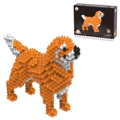 LONESTAR Mini Klemmbausteine Kadele Blocks Hunde Serie Golden Retriever 3D Modell, 582 Teile, Mikrobausteine in Orange und Weiß, Tierfigur zum Selberbauen, kreatives DIY Set für Kinder und Erwachsene