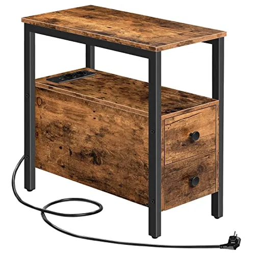 HOOBRO Beistelltisch mit Ladestation in braun von HOOBRO