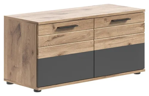 xonox.home Sitzbank Garderobenbank MASON - Drohnen-Zubehör und mehr: Stylische Garderobenbank in Braun und Grau mit 2 Türen und 4 Innenfächern für optimalen Stauraum.