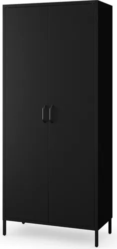 Jan Nowak Garderobenschrank Flavio aus Metall, 2-türig, Schwarz, 80 x 185 x 45 cm - Moderner Kleiderschrank aus robustem Metall mit auffälliger Designerbeschichtung. Perfekt für eine stilvolle und ordentliche Aufbewahrung von Kleidung. Mit geräumigen Ablagen und stabiler Kleiderstange für optimale Organisation.