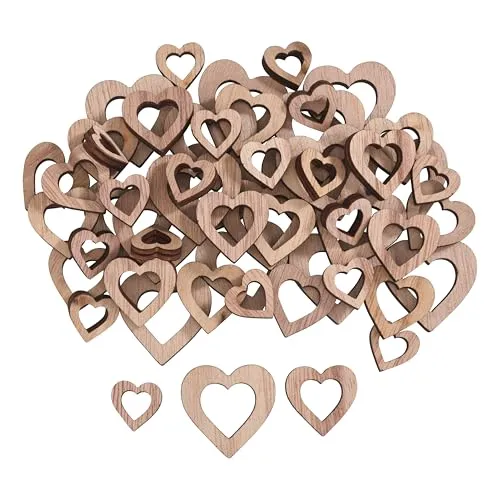 VBS Streuteile Herzen-Mix, 48 Stück, Natur, ca. 3-4 cm, ideal für Dekoration, Bastelprojekte, Tischdeko, DIY