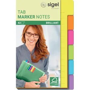 Sigel Haftnotizen Tab Marker, HN205, bunt, 100 x 148mm, selbstklebend, 6x 7 Blatt