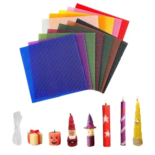 Stück Bienenwachs Blätter, 20*20 cm, Farbiger Bienenwachs Kerzen Selber Machen Set, Farbiger Bienenwachskerzen Set, Bienenwachsplatten, Bienenwachskerzen-DIY-Kit, 12 Dochte,Farbige Box Verpackung 12