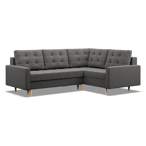 Rechts Ecksofa mit Schlaffunktion, Ottomane, Dunkelgrau von Mebligo