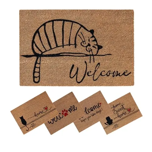 SPOTTED DOG GIFT COMPANY Kokos Fußmatte für Innen - Schmutzfangmatte Natur, Kokosmatte Outdoor Katze Schwarz, Fußabtreter Wetterfest und rutschfest für Flur, Eingangsbereich & überdachten 60x40