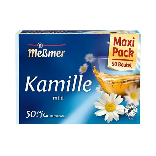 Meßmer Kamille Tee | 50 Teebeutel | Vegan & Glutenfrei - Teesorte: Kamille, mildaromatisch und aus 100% Blüten, ideal für entspannende Momente. Nachhaltig produziert und in umweltfreundlichen Verpackungen.