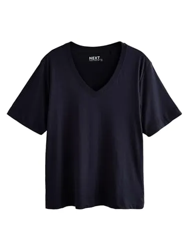 NEXT Damen Standard T-Shirt mit V-Ausschnitt aus Baumwolle und Modal Marineblau M