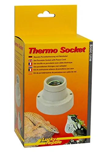 Lucky Reptile Thermo Socket - Porzellanfassung gerade - E27 Lampenfassung mit Netzkabel - Bausatz Fassung mit Montagematerial - kompatibel für Lampen mit bis zu 150 W - Terrarium Zubehör