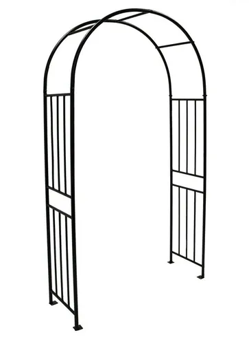 DEGAMO Rosenbogen VERSAILLES - Eleganter Metallbogen für Ihren Garten - Spaliere aus schwarzem Metall mit Hammerschlagoptik, Höhe 220 cm und Breite 120 cm, ideal für romantische Pflanzen und einfache Selbstmontage.
