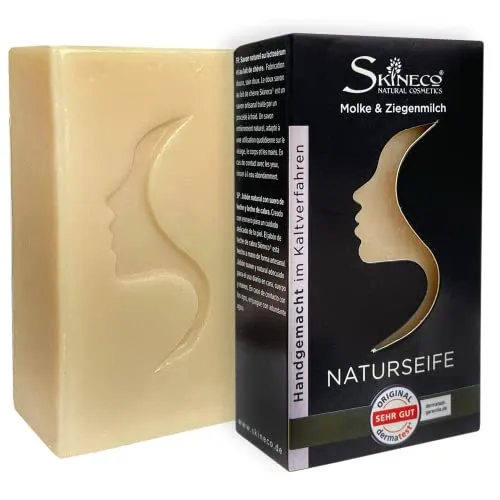 Skineco Naturseife | nachhaltige Ziegenmilchseife mit Molke | Stück Seife für trockene empfindliche Haut | Körperseife | handgemachte Naturkosmetik | Gesicht Reinigung | clear skin | mildes Duschgel