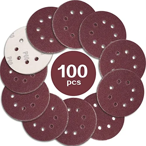 STEBRUAM 100 Stück Schleifpapier 125mm Klett 60 körnung,Profi 125 Schleifscheiben Rund 8 Loch für Exzenterschleifer