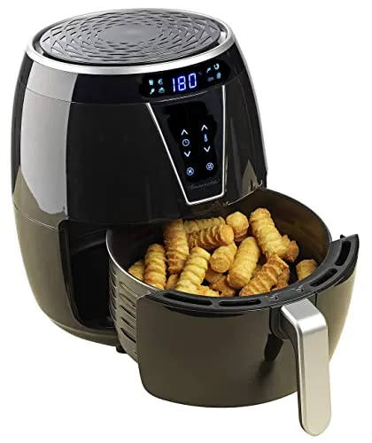 Rosenstein & Söhne Friteuse ohne Fett - Heißluftfritteuse mit 4,5 l Fassungsvermögen und 1.500 W Leistung • 8 Programme für fettfreies Frittieren, Grillen und Backen • Einfaches Handling durch digitales Touch-Panel