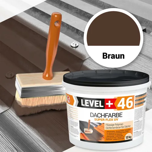Dachfarbe PROFI RM46 12 kg - Flexibler Dachschutz in Braun - Industrielle Farben, elastische und lösungsmittelfreie Dachfarbe zur Abdichtung von Mikrorissen mit perfektem Deckvermögen, ideal für verschiedene Untergründe.