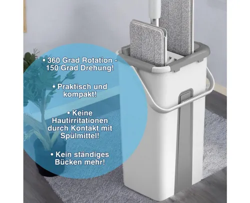 UE Stock Putzeimer Mopp und Eimer Set mit Auswringmechanismus für Bodenreinigung, für streifenfreie Ergebnisse