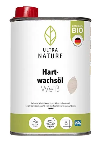 ULTRA NATURE Hartwachsöl 0,25L, Vegan, Bio, Lösemittelfrei, Weiss, Fussbodenöl, Holzöl, Möbelöl