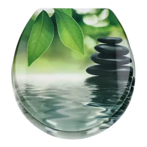 TP WC-Sitz mit Absenk-Automatik und Motiv, Soft-Close-Funktion, Toiletten-Deckel mit Holz-Kern, ovale O-Form, EU-Größe, bis 120 kg, rostfreie Scharniere, einfache Montage, universal passend