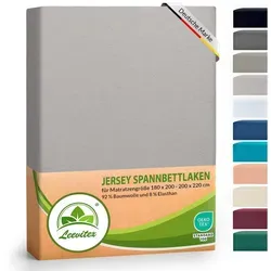 leevitex® Spannbettlaken Luxus Elasthan Jersey Spannbettlaken, Gummizug: Rundum-Gummizug silberfarben 180-200 cm x 200-220 cm