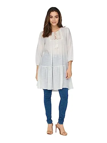 ONLY Tunikakleid ONLVINNIE LIFE 3/4 LACE TUNIC WVN NOOS - Modisches Sommerkleid in Cloud Dancer, aus 100% Baumwolle, pflegeleicht und perfekt für warme Tage. Ideal für einen eleganten Look.