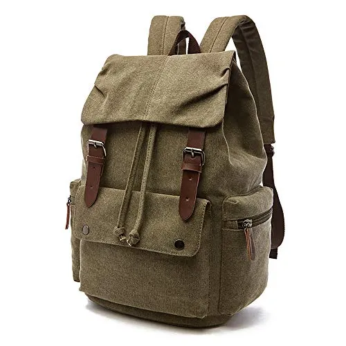 Rufun Leinwand Rucksack Jahrgang für Laptop Tagesrucksack Wandern Reisen Große Kapazität Tasche Unisex (Grün)