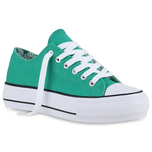 VAN HILL Damen Sneaker Low Plateau Schnürer, Grün, Größe 37 - Stylische Damen Sneaker mit Plateau, ideal für Frühling und Sommer. Aus hochwertigem Textil für optimalen Tragekomfort, perfekt für lässige Outfits.