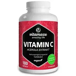 VITAMIN C 160 mg Acerola Extrakt pur vegan Kapseln 180 St