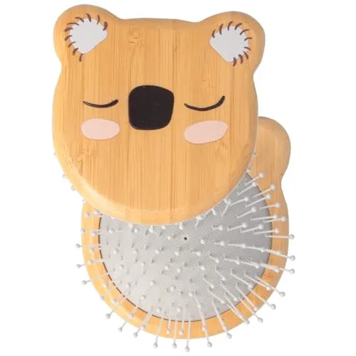 PARSA Beauty Nature Kids Bürste ohne Griff aus Bambus mit Koala Print – Klimaneutrale Haarbürste für Kinder ganz ohne Ziepen - niedliche Koala Kinderhaarbürste