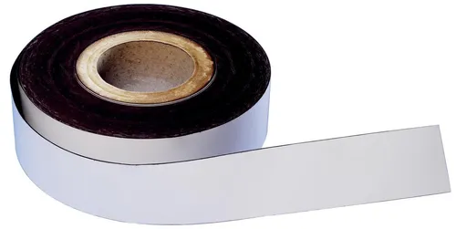 Magnetoplan Magnetband 51053315, weiß - Kennzeichnungsband mit 0,6mm Stärke, ideal für wechselnde Beschriftungen an Metalloberflächen in Lager, Schule oder Büro. Individuell zuschneidbar und abwischbar, Made in Germany.