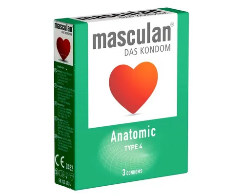 Masculan Kondome Typ 4 (anatomic) Packung mit, 3 St., bequeme Qualitätskondome mit Gleitfilm, anatomische Kondome mit enger Kranzfurche