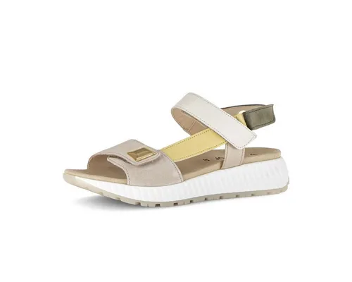 Gabor Keilsandalette mit Schmuckelement in Beige 44 EU - Elegante Riemchensandale für den Sommer, mit 4 cm Keilabsatz und 2,5 cm Plateau. Aus hochwertigem Veloursleder gefertigt, bietet sie einen komfortablen Sitz und stilvolle Akzente.