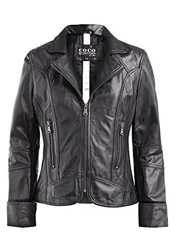 CBL Damen Lederjacke aus Echtleder im klassisches Design, Farbe:schwarz, Größe:46