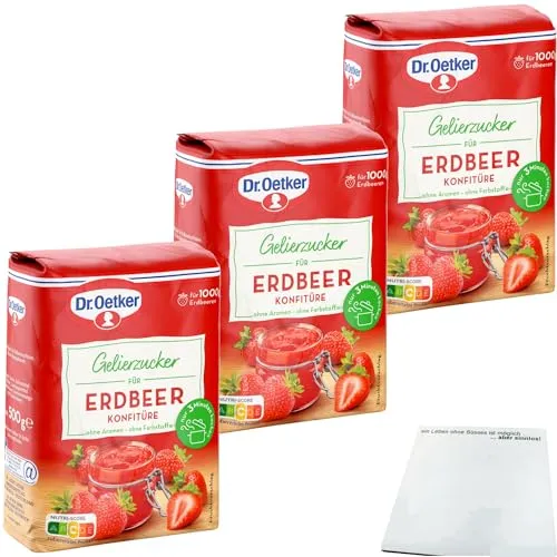 usy Bundle für Dr. Oetker Gelierzucker 2zu1 für Erdbeer Konfitüre 3er Pack (3x500g Packung) + usy Block