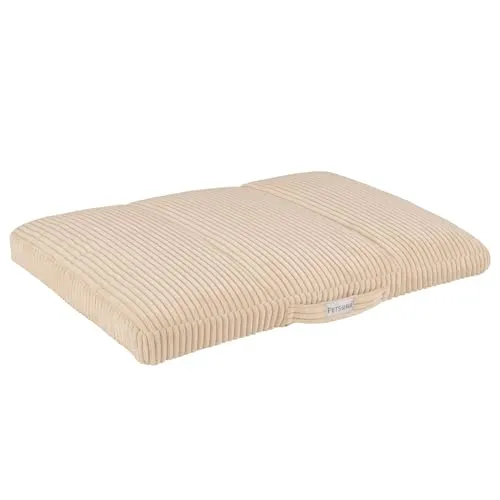 Petsona Hundebett Hundekissen Rippenstrickstoff rutschfeste Unterseite Weichschaum, Beige,L