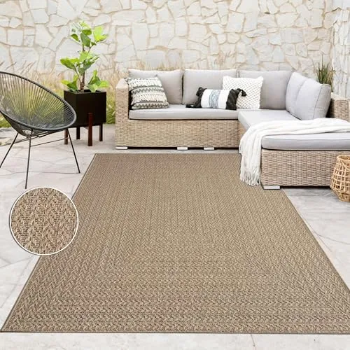 Paco Home Teppich Indoor-Outdoor, 120x170 cm - Teppich für draußen im modernen Jute-Look, robust und wetterfest, ideal für Terrasse, Wohnzimmer & Küche, pflegeleicht und Fußbodenheizung geeignet.