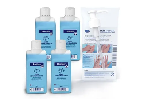 PAUL HARTMANN AG Horn Medical Dosierpumpe inkl. 4 x 500ml Sterillium Hand-Desinfektionsmittel (Spar-Set, [- bekannt & bewährt dank Dosierpumpe sofort einsetzbar)