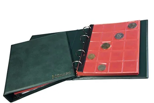MC.Sammler Münzalbum für 300 Diverse Münzen von Großen bis Kleinen Münzen Album mit 14 Münzhüllen und roten Trennblättern Grün