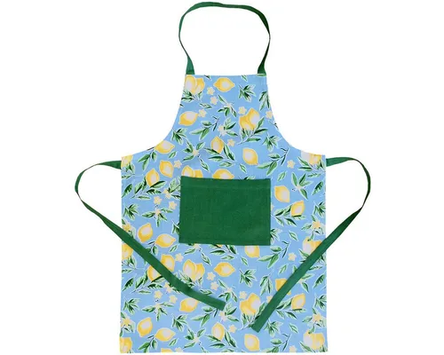 matches21 HOME & HOBBY Kochschürze Latzschürze DEBBIE blau Küchenschürze mit Zitronen-Druck Baumwolle, (1-tlg), Nackenband & aufgesetzte Tasche 100% Baumwolle