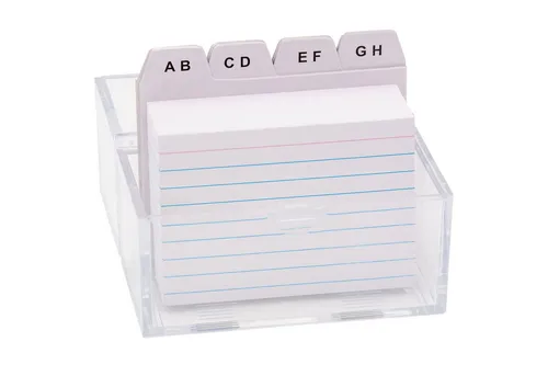 TSI Schreibwaren Karteikasten Karteikasten transparent mit 100 Karteikarten A8 weiß und Register A-Z