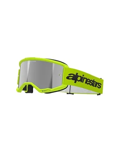 Alpinestars Crossbrille Vision 3 - Fluo Yellow, Mirror Silver - Sportbrillen für Erwachsene, mit einem auffälligen gelben Rahmen und verspiegelten Gläsern für optimalen Schutz und Sicht bei jedem Wetter.