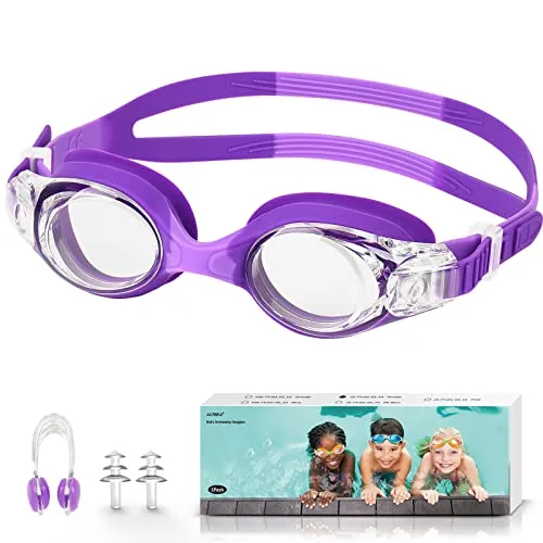 JATEKA Schwimmbrille Kinder,Taucherbrille für Jungen und Mädchen,Anti UV-Schutz Kein Leck Schwimmbrillen,Anti-Beschlag Wasserdicht Swimming Goggles Set mit Ohrstöpsel und Nasenclip