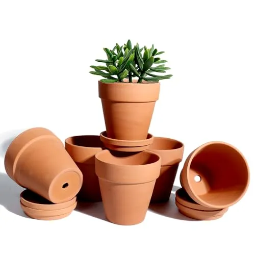 Terrakotta-Töpfe mit Untersetzer, 12,7 cm, Tontopf, Keramik-Pflanzgefäß, Kakteen-Blumentöpfe, Sukkulentententopf, Entwässerungsloch, ideal für Pflanzen, Basteln, Hochzeitsgeschenke, 6 Stück