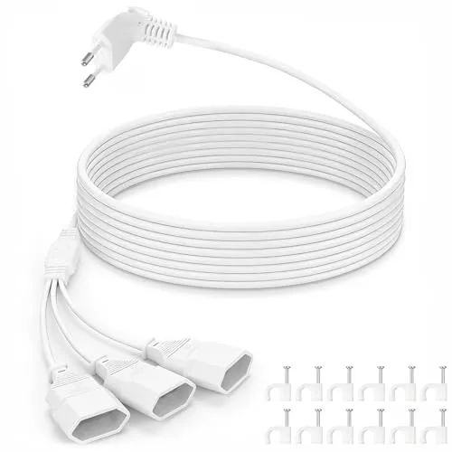 VINATO 3 in 1 Verlängerungskabel Flachstecker, Eurostecker Verlängerung 20cm, Stromkabel Flach 250V/2,5A, Mehrfachsteckdose flachem Design für Haushalt und Reise