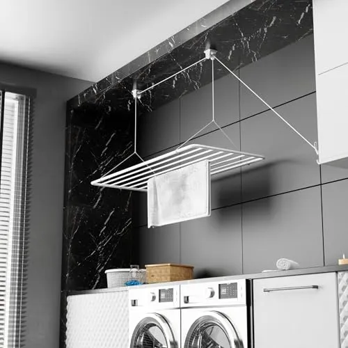 Erica Eric Wäscheständer Decke 120x50cm - Wäscheständer mit 9,6 m Trocknungsoberfläche, ideal für große Waschmengen und platzsparend zusammenklappbar. Hochwertige, rostfreie Materialien garantieren Langlebigkeit.