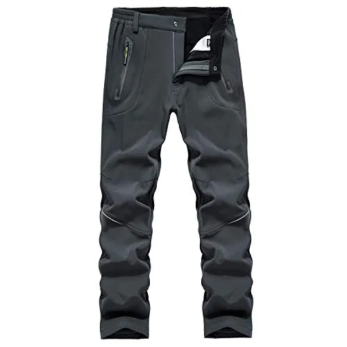 BWBIKE Outdoor Wanderhose Fleece Gefütterte Trekkinghose Winddichte Softshellhose Winter Warm Wasserabweisende Sporthose mit Reißverschlusstaschen, Grau,EU L = Tag XL